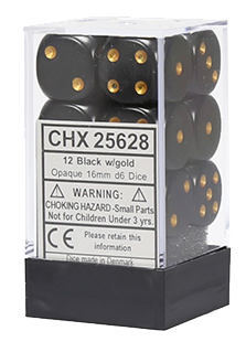Chessex Opaque 12x16mm Dice Black with Gold